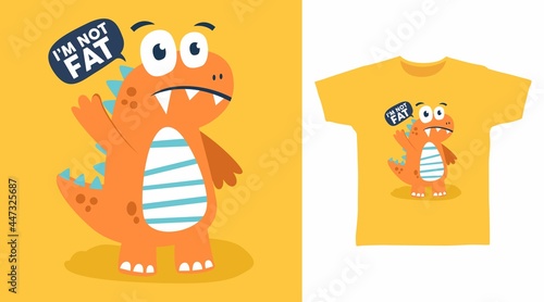 Cute dinosaur fat illustration t-shirt design vector concept.