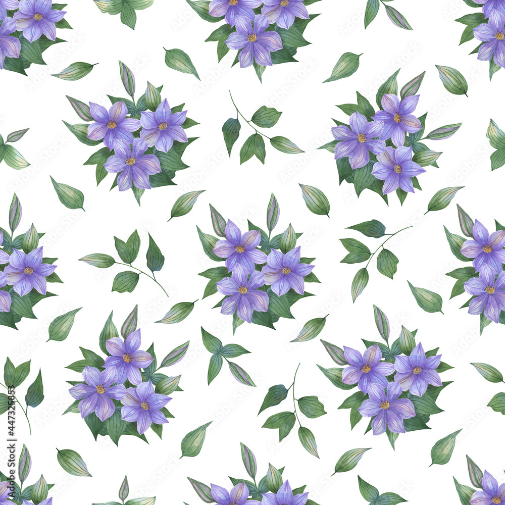 Seamless pattern with clematis
