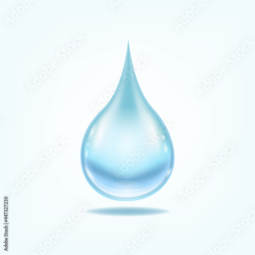 Water splashes, blue liquid Mineral Water droplet. Transparent vector water splash and water drop on light background.