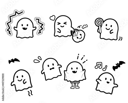 ハロウィン おばけ 白黒 アイコン ぬりえ