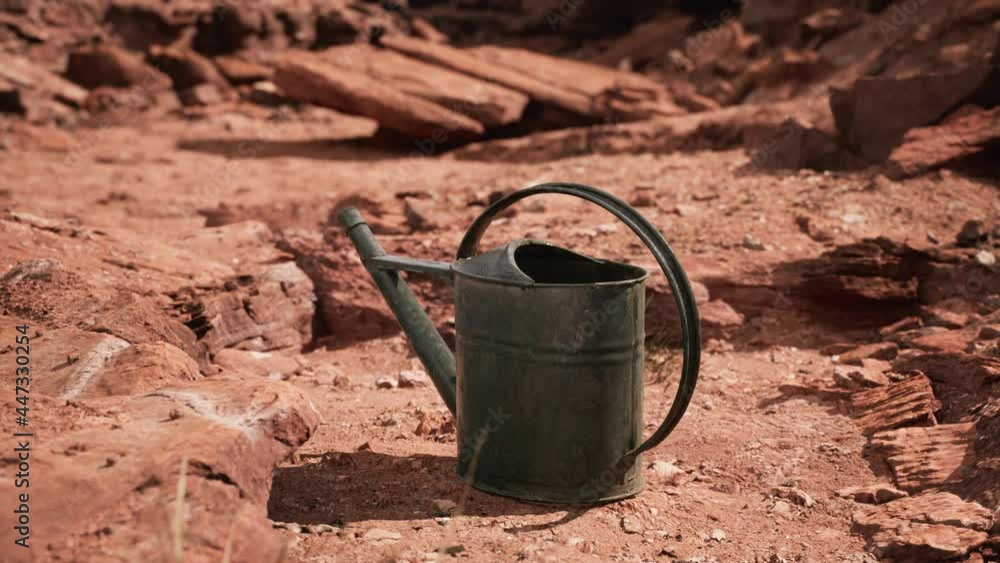 Beverage can in sand and rocks desert Beverage can in sand and rocks desert