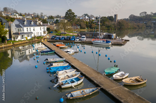 Boats on the pontoon in Stoke Gabriel in the South Hams, Devon, England photo