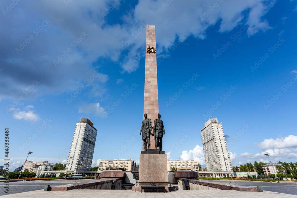 Leningrad Hero City Obelisk (Monument Geroicheskim Zashchitnikam Leningrada) in St Petersburg, Russia, Europe