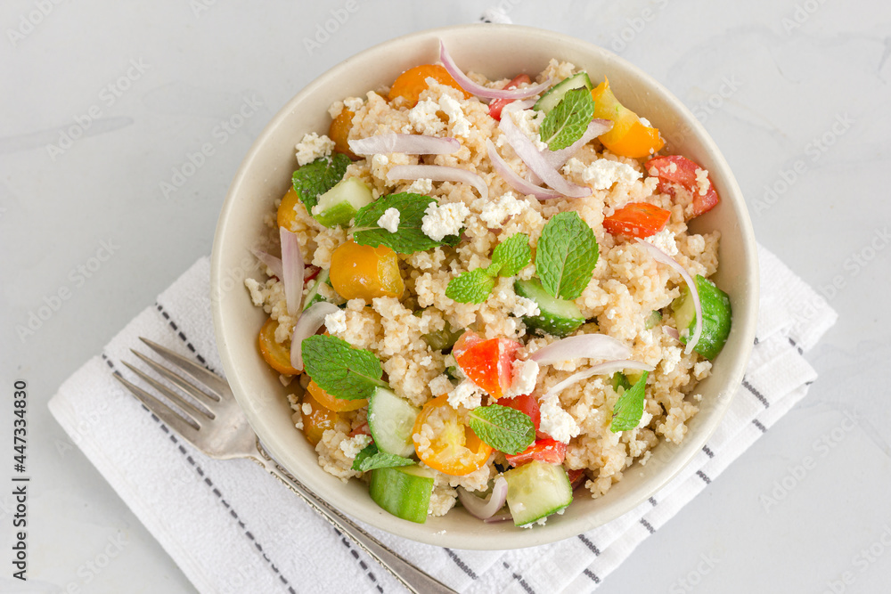 Bulgur Wheat Salad with Vegetables in a Bowl Directly Above Close Up Photo
Bulgur Wheat Salad with Vegetables in a Bowl Directly Above Close Up Photo