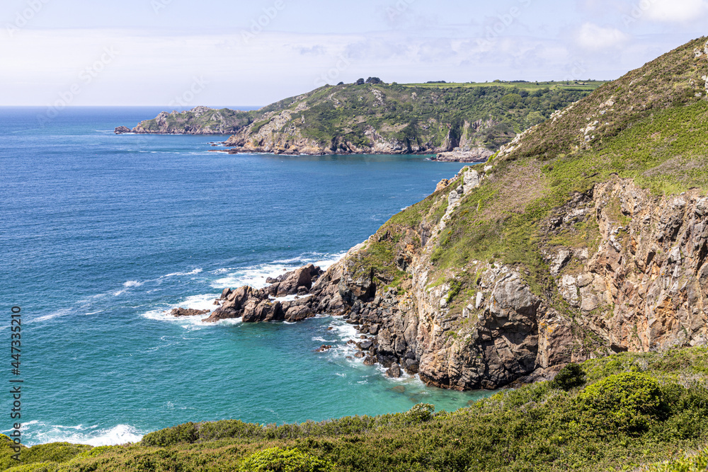 The beautiful rugged south coast of Guernsey, Channel Islands UK - La Bette Bay viewed from near Icart