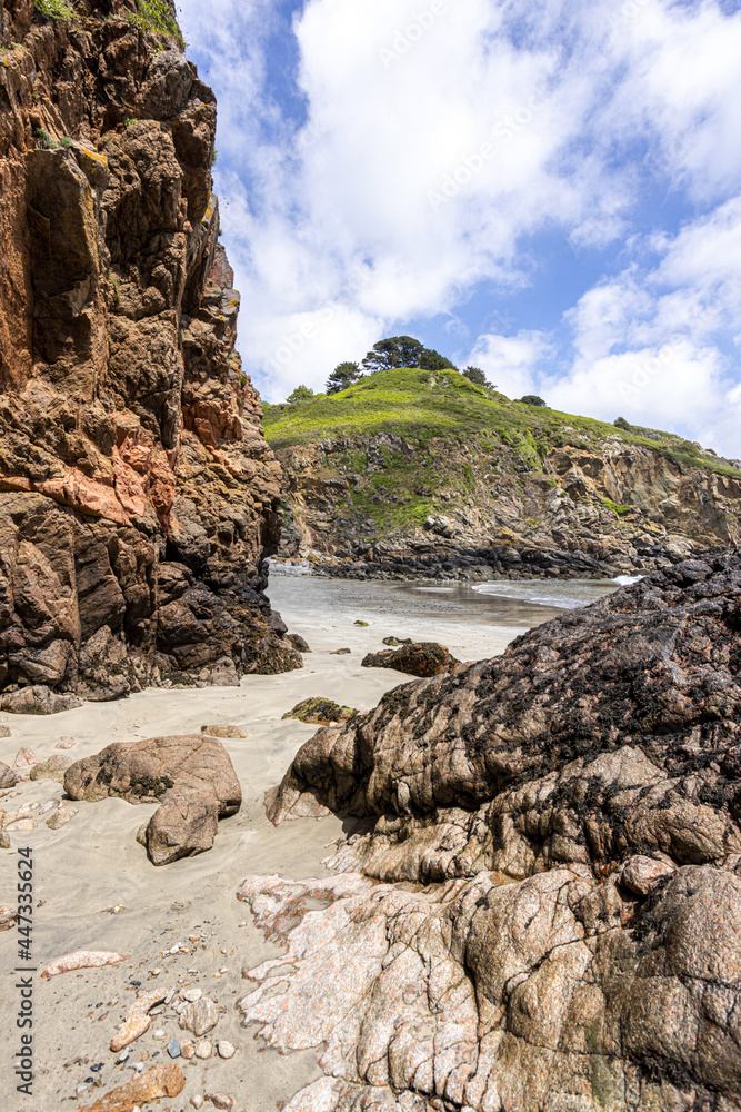 Rock formations in Petit Bot Bay on the beautiful rugged south coast of Guernsey, Channel Islands UK