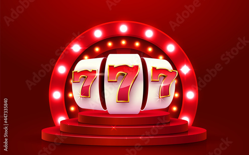 Golden slot machine wins the jackpot. 777 Big win concept. Casino jackpot.