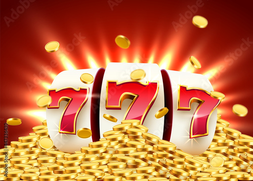 Golden slot machine wins the jackpot. 777 Big win concept. Casino jackpot.