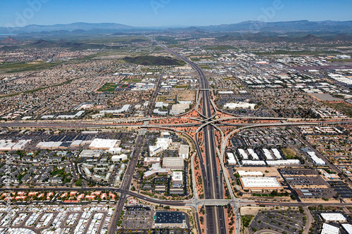 Interstate 17 Meets the Loop 101 viewed from South to North over Phoenix, Arizona