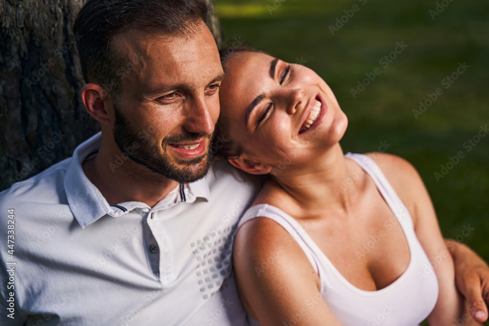 Happy spouses enjoying each other company outside Happy spouses enjoying each other company outside