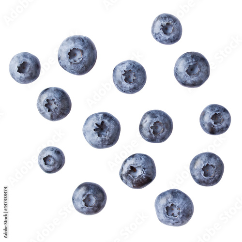 A lot of beautiful juicy fresh summer blueberries isolated on white background