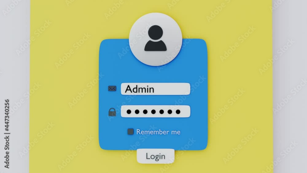 3d visualization Login form page. animated registration window 3d visualization Login form page. animated registration window