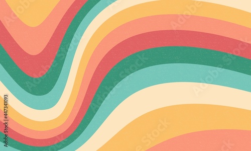 Retro groovy background. Colourful wavy rainbow vector illustration.