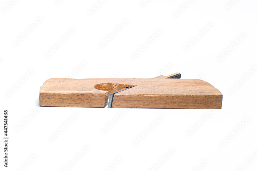 Old wooden jointer isolated on a white background Old wooden jointer isolated on a white background