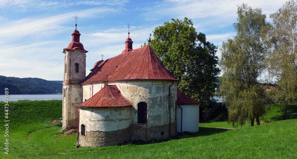 Fototapeta premium Church of St. Stephen the King from the flooded village of Kelča in Domaša Slovakia