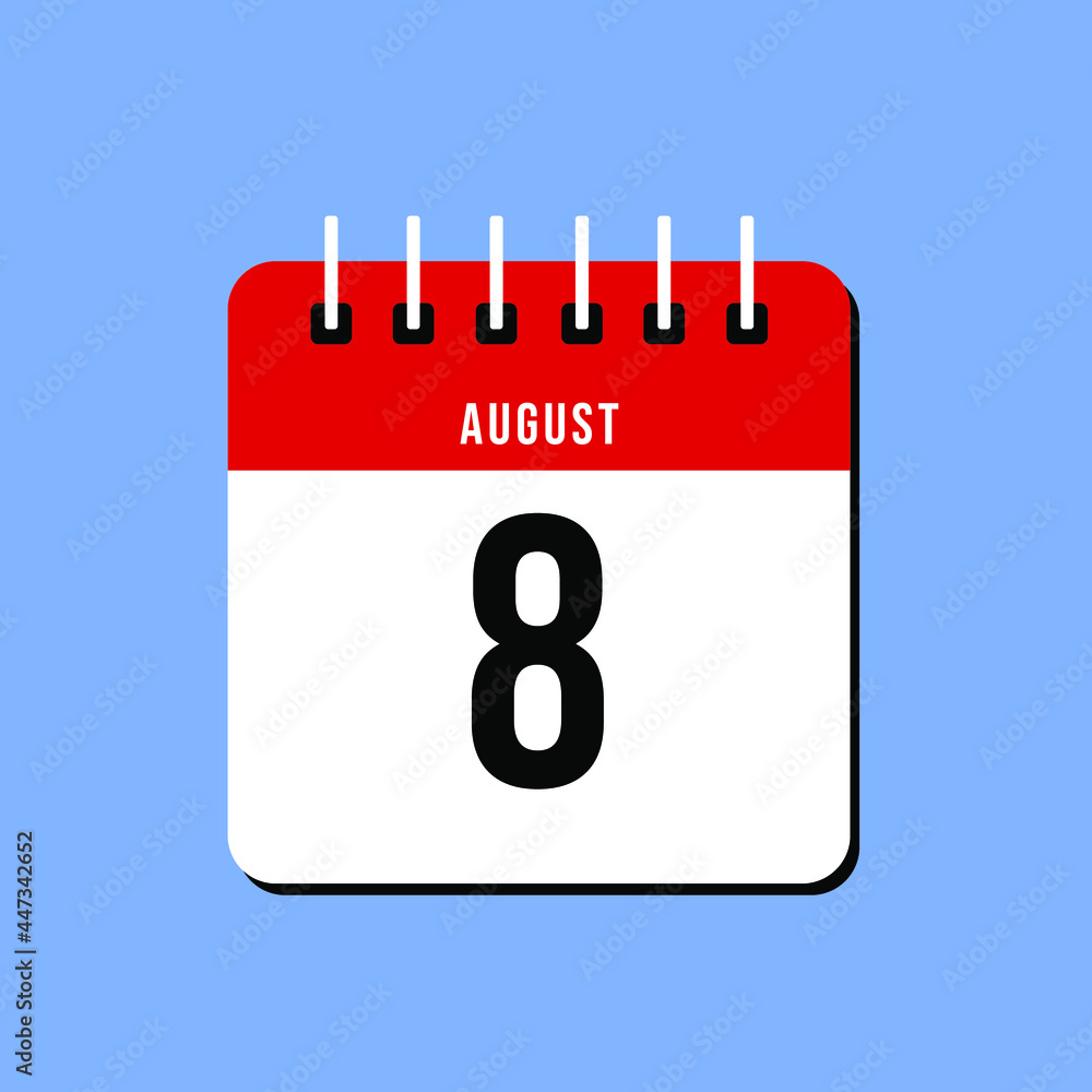 August day 8. Number eight on a white paper with red color border on a blue background vector. August day 8. Number eight on a white paper with red color border on a blue background vector.