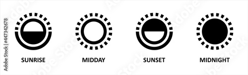 Day and night, dark and light modes. Screen modes icons set. Screen brightness and contrast level control icons. Day night switch. Vector Illustration