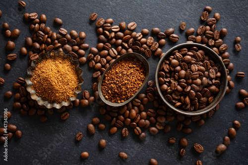 Coffee concept with coffee beans and sugar