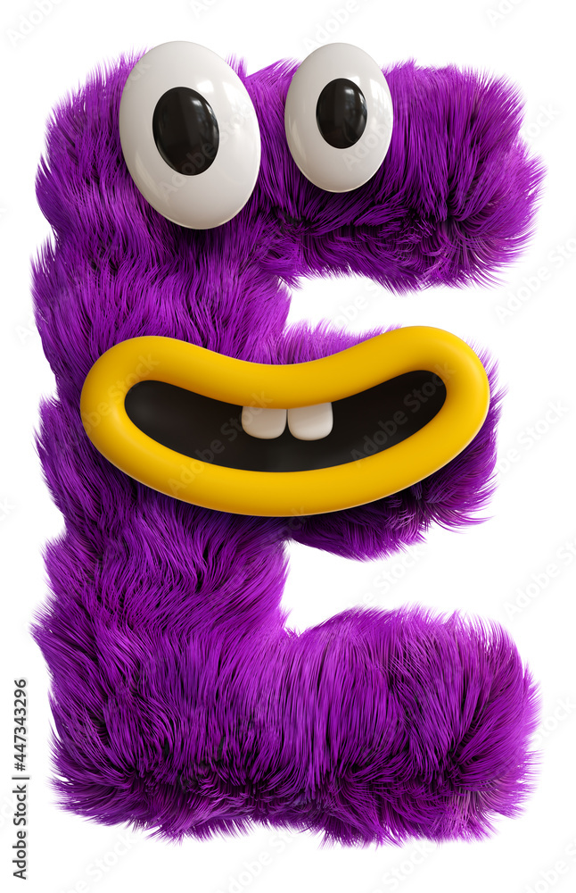 Cartoon character monster with face alphabet. Purple funny smile capital  letter isolated on white background. 3d render image. Stock Illustration |  Adobe Stock