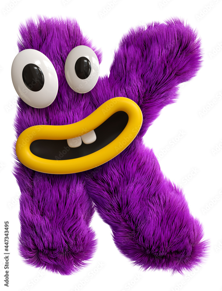 Cartoon character monster with face alphabet. Purple funny smile capital  letter isolated on white background. 3d render image. Stock Illustration |  Adobe Stock