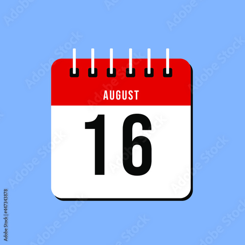 August day 16. Number sixteen on a white paper with red color border on a blue background vector.