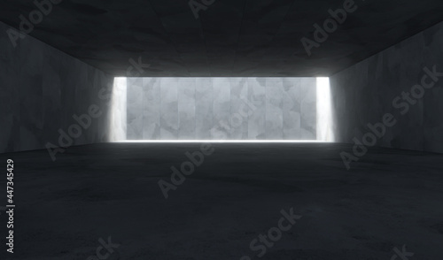 Empty space with concrete wall and lateral lights, Abstract Modern design background.3d Rendering.