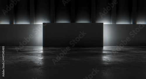 Empty Modern gallery interior concrete floor with blank decorative wall. Museum and exhibition background concept. 3D Rendering