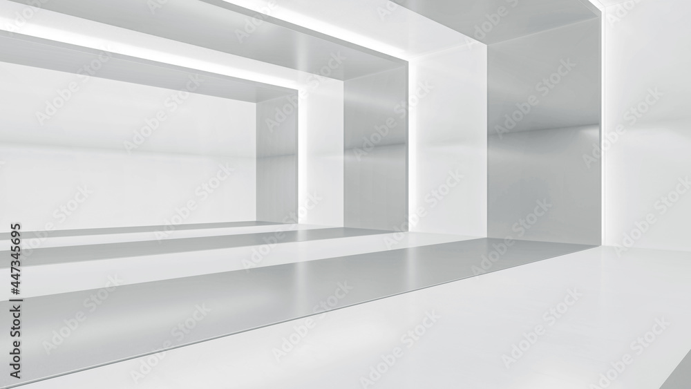 Abstract empty corridor with light. Futuristic white space interior design. 3d illustration Abstract empty corridor with light. Futuristic white space interior design. 3d illustration