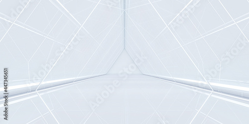 Fototapeta Naklejka Na Ścianę i Meble -  Futuristic modern white background. Abstract Triangle tunnel with light. Sci-fi corridor concept. 3d rendering.