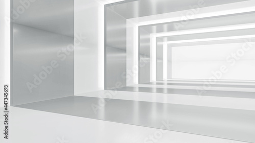 Abstract empty corridor with light. Futuristic white space interior design. 3d illustration