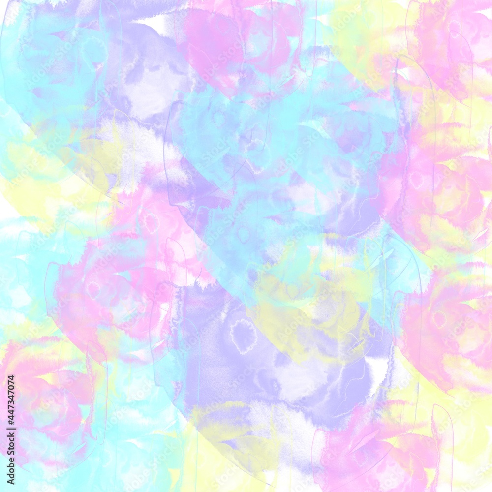 bright background with abstract spots of pink, blue and yellow colors