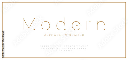Thin modern minimalist abstract alphabet fonts with dots. Minimal modern fonts and numbers.Typography typeface, electronic, movie, digital, music, future, logo creative font.