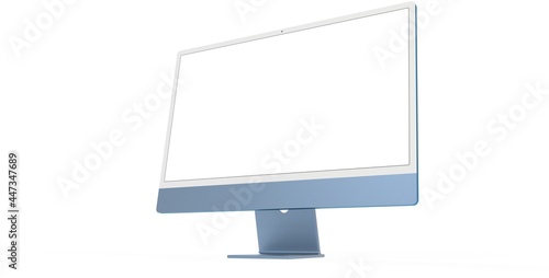 Fotografía Workspace blank screen desktop computer, Mockup computer blue
