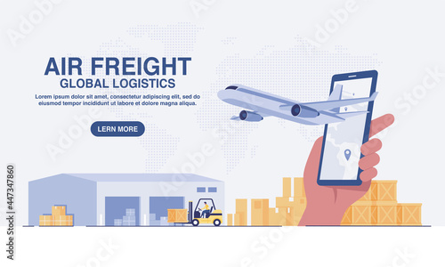 Online delivery service on mobile, Global logistic, transportation, Air freight logistics, warehouse and parcel box. Concept for website. vector illustration.. vector illustration.