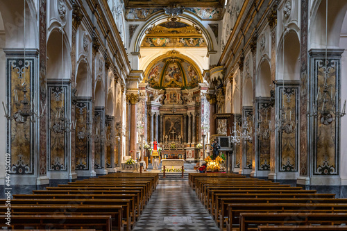 Interior of Amalfi Cathedral  Cattedrale di Sant Andrea  seen from the entrance  Italy
