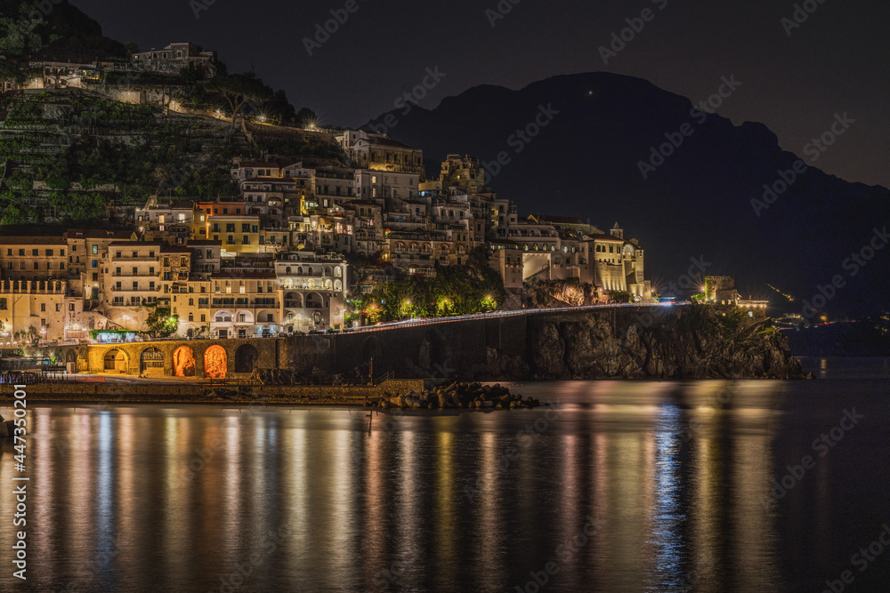 Beautiful night view of Amalfi, Campania region, Italy