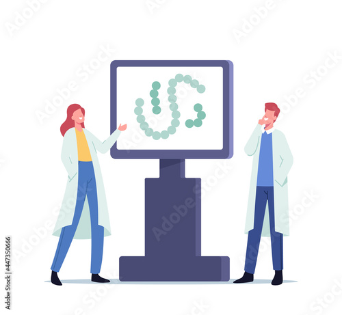 Scientist Male Female Character in Lab Coat Working in Lab Presenting Information or Learning Streptococcus Thermophilus