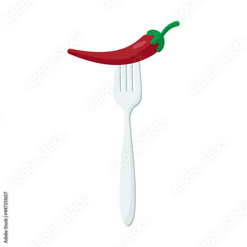 Bitter pepper on forks Concept of diet. Vector illustration.