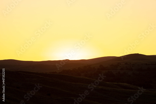 Silhouettes of hills on evening sky. High quality photo 