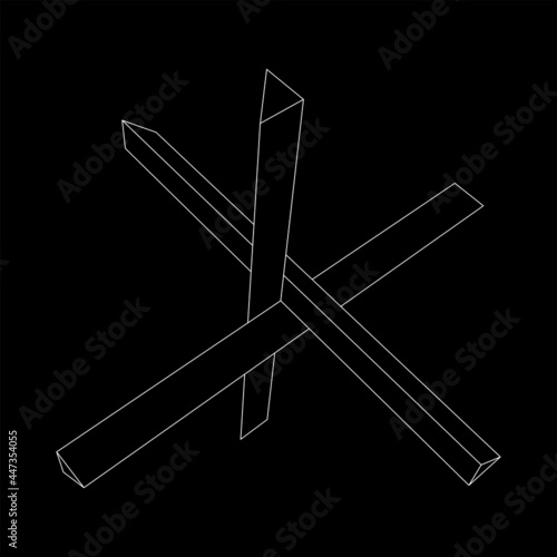 Hedgehog antitank defence. Wireframe low poly mesh vector illustration.