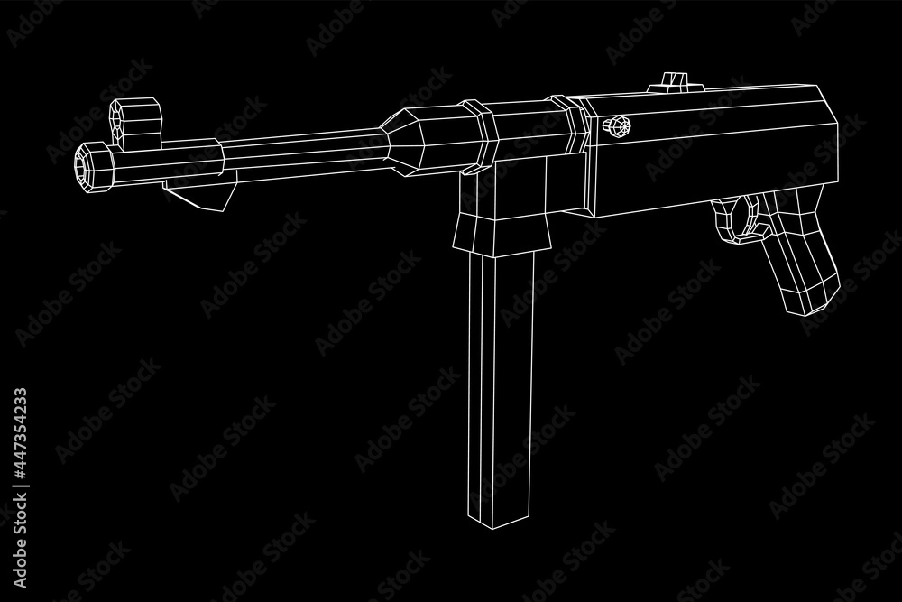 Submachine gun german MP 40 world war 2 firearms pistol. Wireframe low poly mesh vector illustration. Submachine gun german MP 40 world war 2 firearms pistol. Wireframe low poly mesh vector illustration.