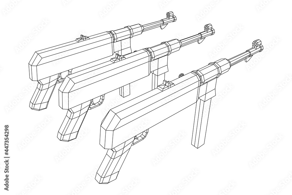 Submachine gun german MP 40 world war 2 firearms pistol. Wireframe low poly mesh vector illustration. Submachine gun german MP 40 world war 2 firearms pistol. Wireframe low poly mesh vector illustration.
