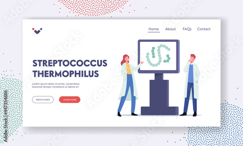 Streptococcus Thermophilus Landing Page Template. Scientist Character in Lab Coat Working in Lab Presenting Information