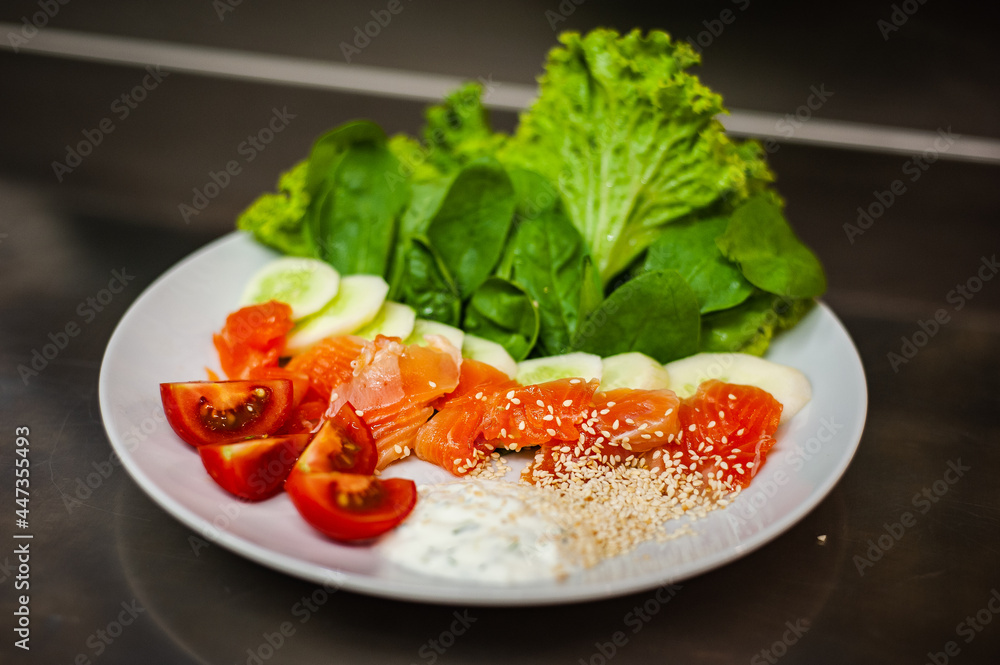 Fresh salad making in street cafe