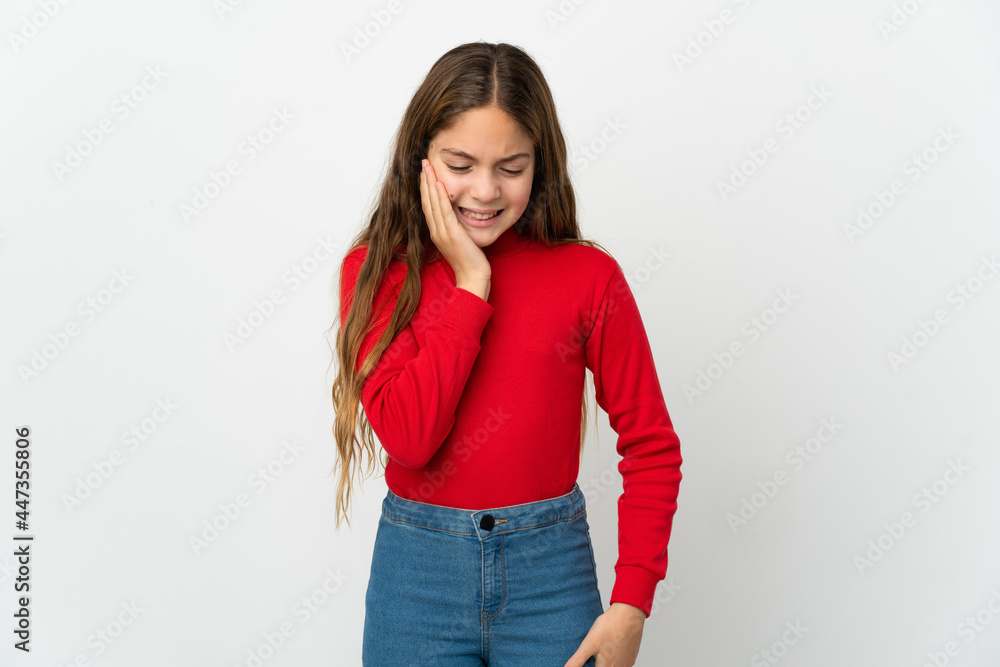 Little girl over isolated white background with toothache Little girl over isolated white background with toothache