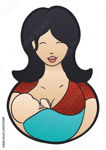 Modern mommy with her baby breastfeeding it, Vector illustration