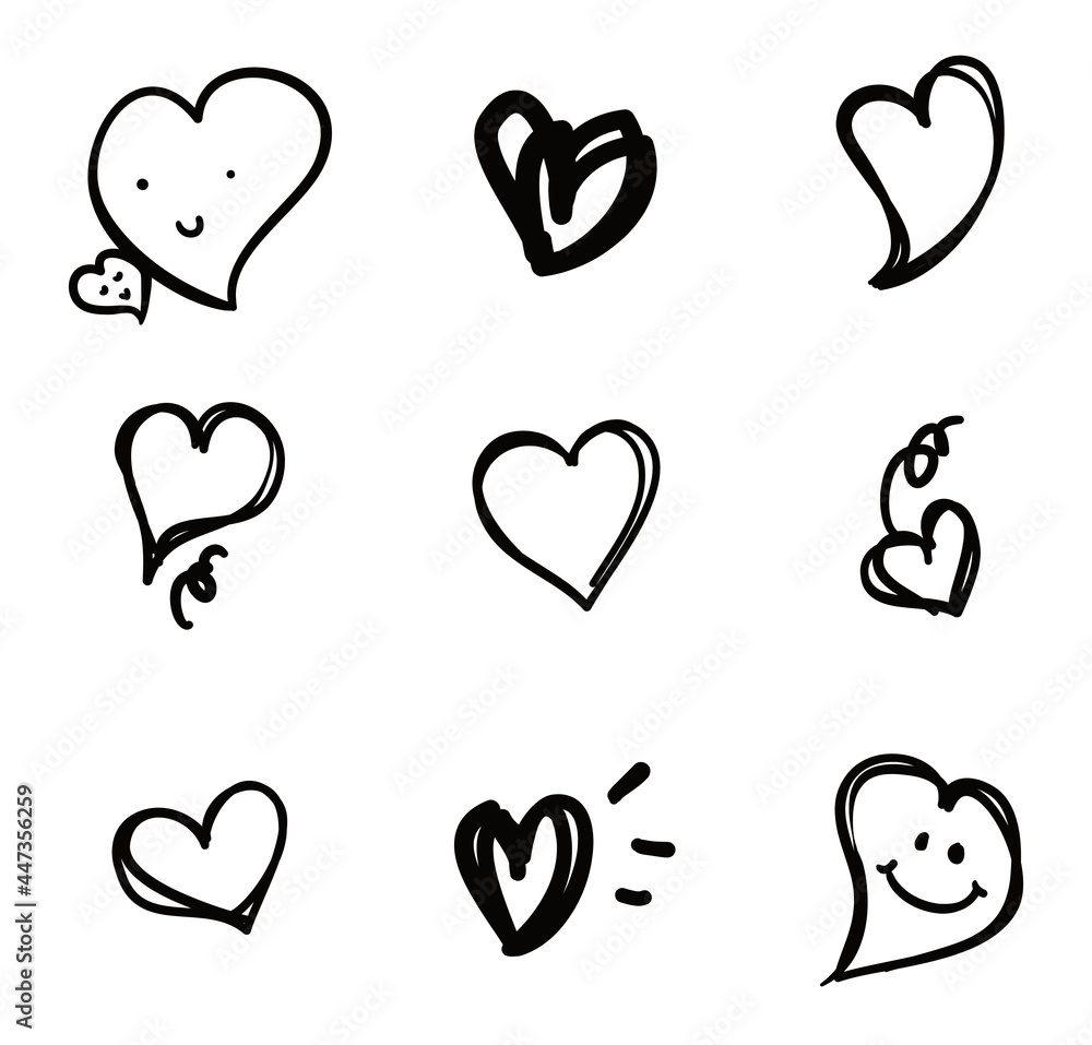 Set of Hearts in doodle style, Vector illustration Set of Hearts in doodle style, Vector illustration