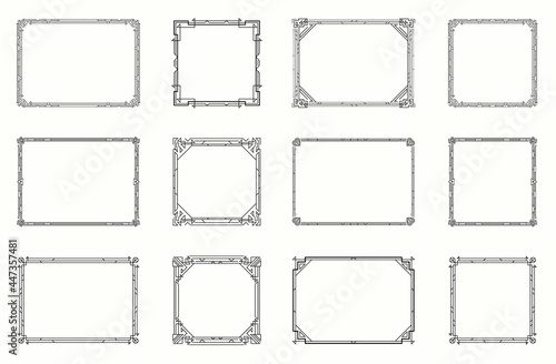 Art Deco Horizontal Gold Frames and Borders Set. Trendy Gatsby Style Design Elements. Retro Art Deco Style. Isolated. Vector.