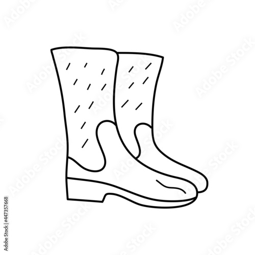 Rubber boots in doodle style. Vector element is isolated on a white background. One pair of boots for autumn or for gardening