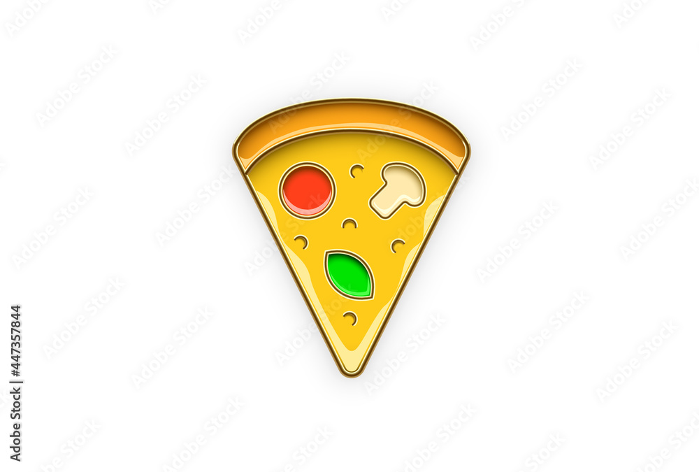 Pizza Slice Icon in Enamel Pin Badge Style. Embossed Metal. Realistic Icon. Pizza Slice Icon in Enamel Pin Badge Style. Embossed Metal. Realistic Icon.